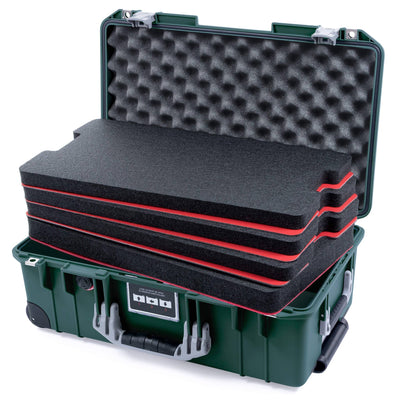Pelican 1535 Air Case, Trekking Green with Silver Handles & Push-Button Latches Custom Tool Kit (4 Foam Inserts with Convolute Lid Foam) ColorCase 015350-0060-138-180-110