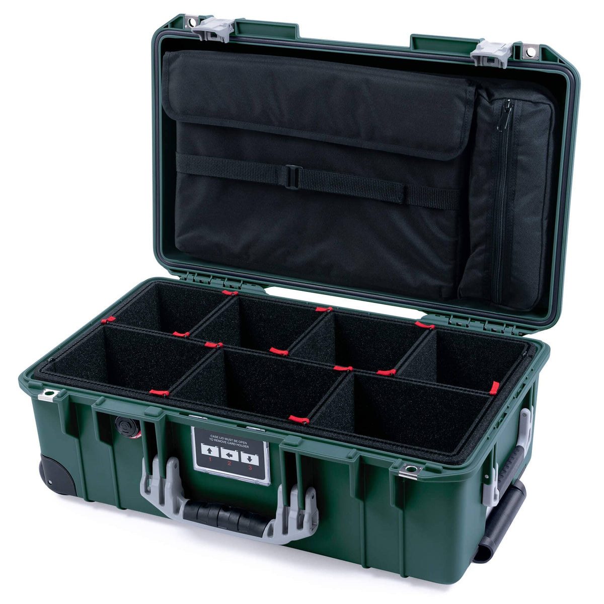 Pelican 1535 Air Case, Trekking Green with Silver Handles &amp; Push-Button Latches TrekPak Divider System with Computer Pouch ColorCase 015350-0220-138-180-110