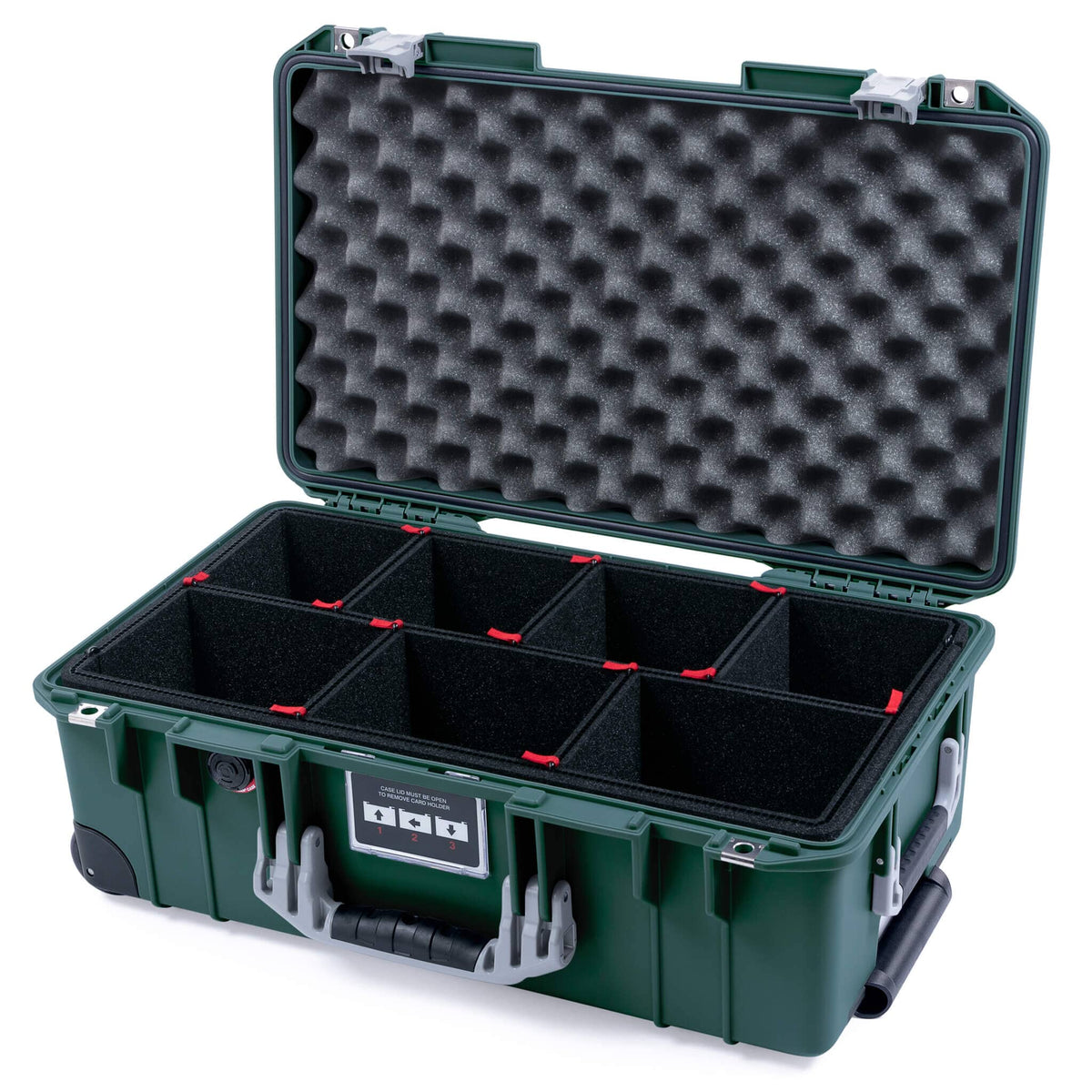 Pelican 1535 Air Case, Trekking Green with Silver Handles &amp; Push-Button Latches TrekPak Divider System with Convolute Lid Foam ColorCase 015350-0020-138-180-110