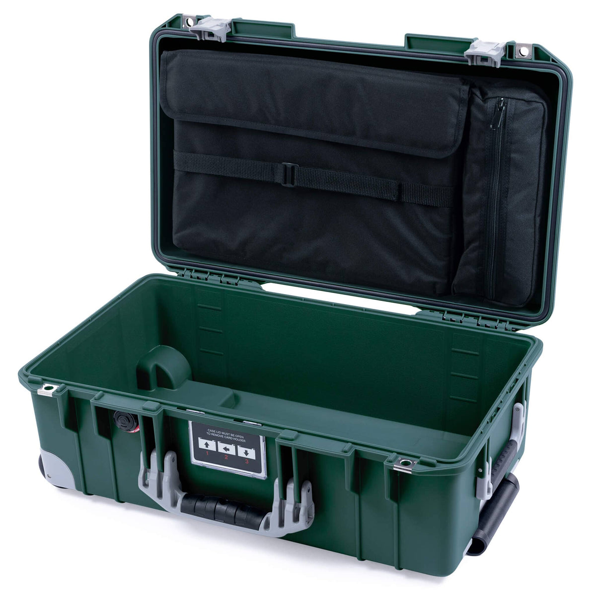 Pelican 1535 Air Case, Trekking Green with Silver Handles, Push-Button Latches &amp; Trolley Laptop Computer Lid Pouch Only ColorCase 015350-0200-138-180-180