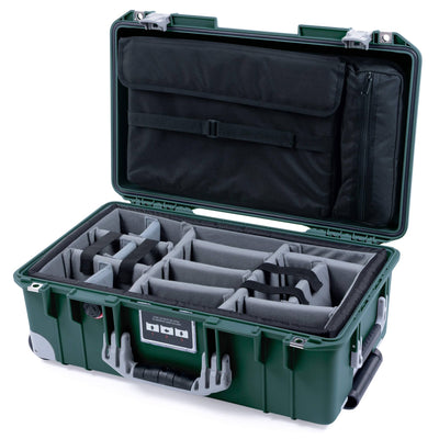 Pelican 1535 Air Case, Trekking Green with Silver Handles, Push-Button Latches & Trolley Gray Padded Microfiber Dividers with Computer Pouch ColorCase 015350-0270-138-180-180