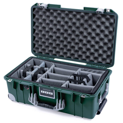 Pelican 1535 Air Case, Trekking Green with Silver Handles, Push-Button Latches & Trolley Gray Padded Microfiber Dividers with Convolute Lid Foam ColorCase 015350-0070-138-180-180