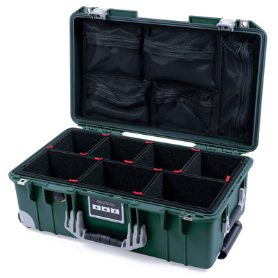 Pelican 1535 Air Case, Trekking Green with Silver Handles, Push-Button Latches & Trolley TrekPak Divider System with Mesh Lid Organizer ColorCase 015350-0120-138-180-180