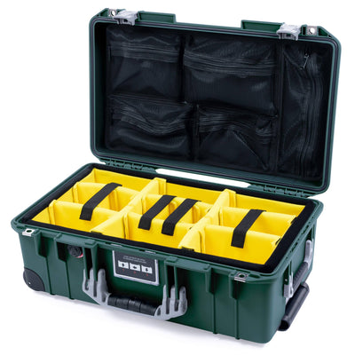 Pelican 1535 Air Case, Trekking Green with Silver Handles & Push-Button Latches Yellow Padded Microfiber Dividers with Convolute Lid Foam ColorCase 015350-0010-138-180-110