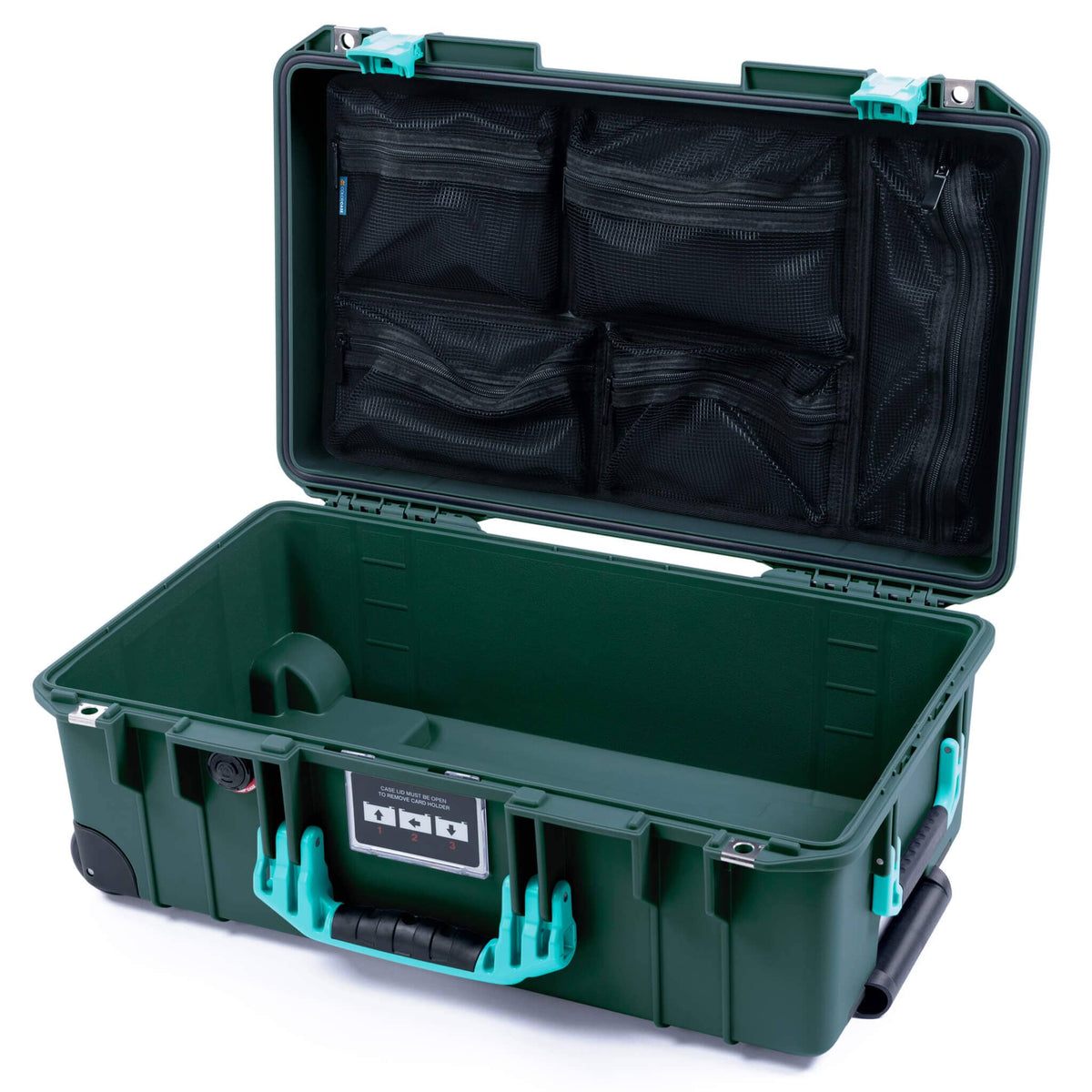 Pelican 1535 Air Case, Trekking Green with Teal Handles &amp; Latches Mesh Lid Organizer Only ColorCase 015350-0100-550-591