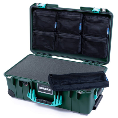 Pelican 1535 Air Case, Trekking Green with Teal Handles & Latches Pick & Pluck Foam with 7-Piece Removable Mesh Pouches ColorCase 015350-0701-550-591
