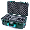 Pelican 1535 Air Case, Trekking Green with Teal Handles & Latches Gray Padded Microfiber Dividers with Convoluted Lid Foam ColorCase 015350-0070-550-591