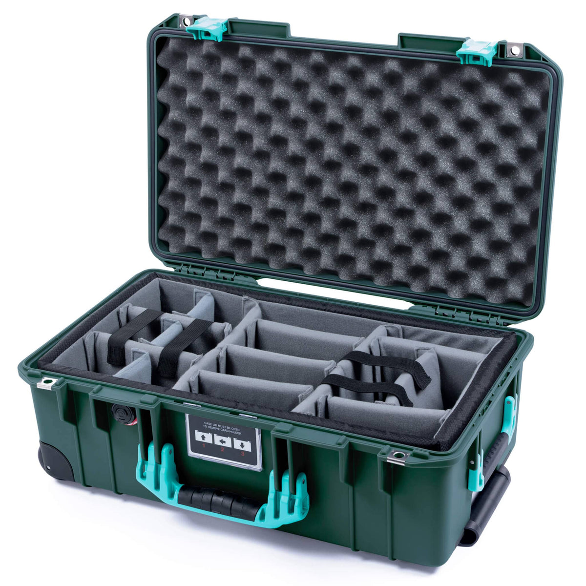 Pelican 1535 Air Case, Trekking Green with Teal Handles &amp; Latches Gray Padded Microfiber Dividers with Convoluted Lid Foam ColorCase 015350-0070-550-591