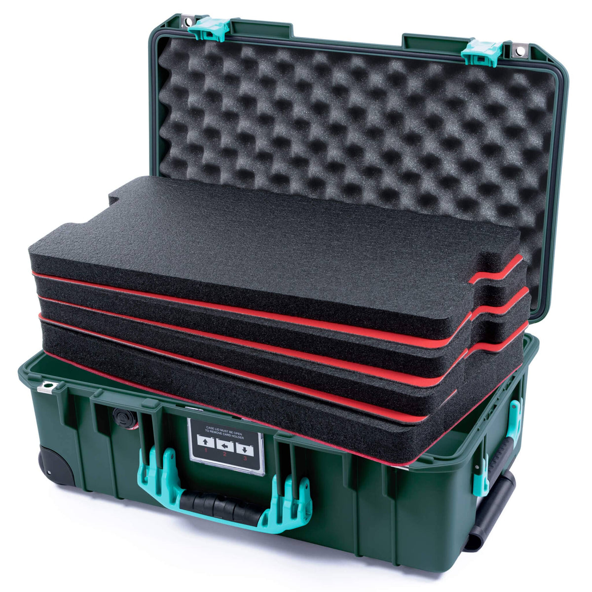 Pelican 1535 Air Case, Trekking Green with Teal Handles &amp; Latches Custom Tool Kit (4 Foam Inserts with Convolute Lid Foam) ColorCase 015350-0060-550-591