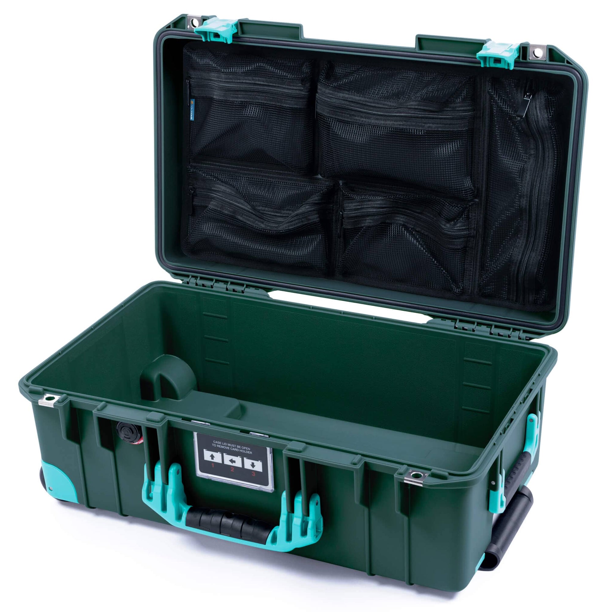 Pelican 1535 Air Case, Trekking Green with Teal Handles, Latches & Trolley Mesh Lid Organizer Only ColorCase 015350-0100-550-591-590