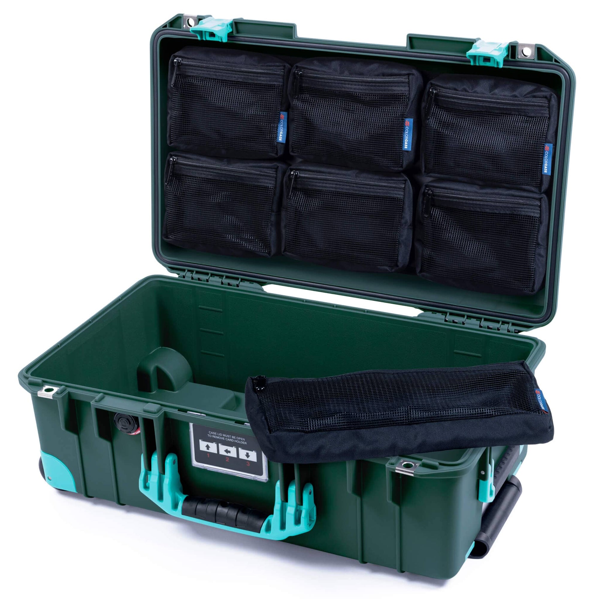 Pelican 1535 Air Case, Trekking Green with Teal Handles, Latches & Trolley 7-Piece Removable Mesh Pouches Only ColorCase 015350-0700-550-591-590