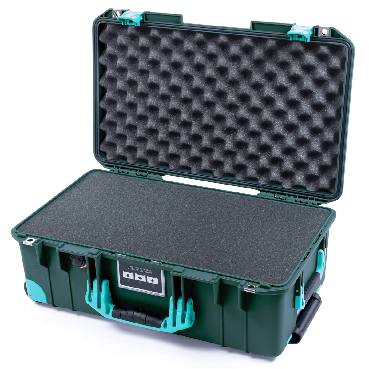 Pelican 1535 Air Case, Trekking Green with Teal Handles, Latches &amp; Trolley Pick &amp; Pluck Foam with Convoluted Lid Foam ColorCase 015350-0001-550-591-590