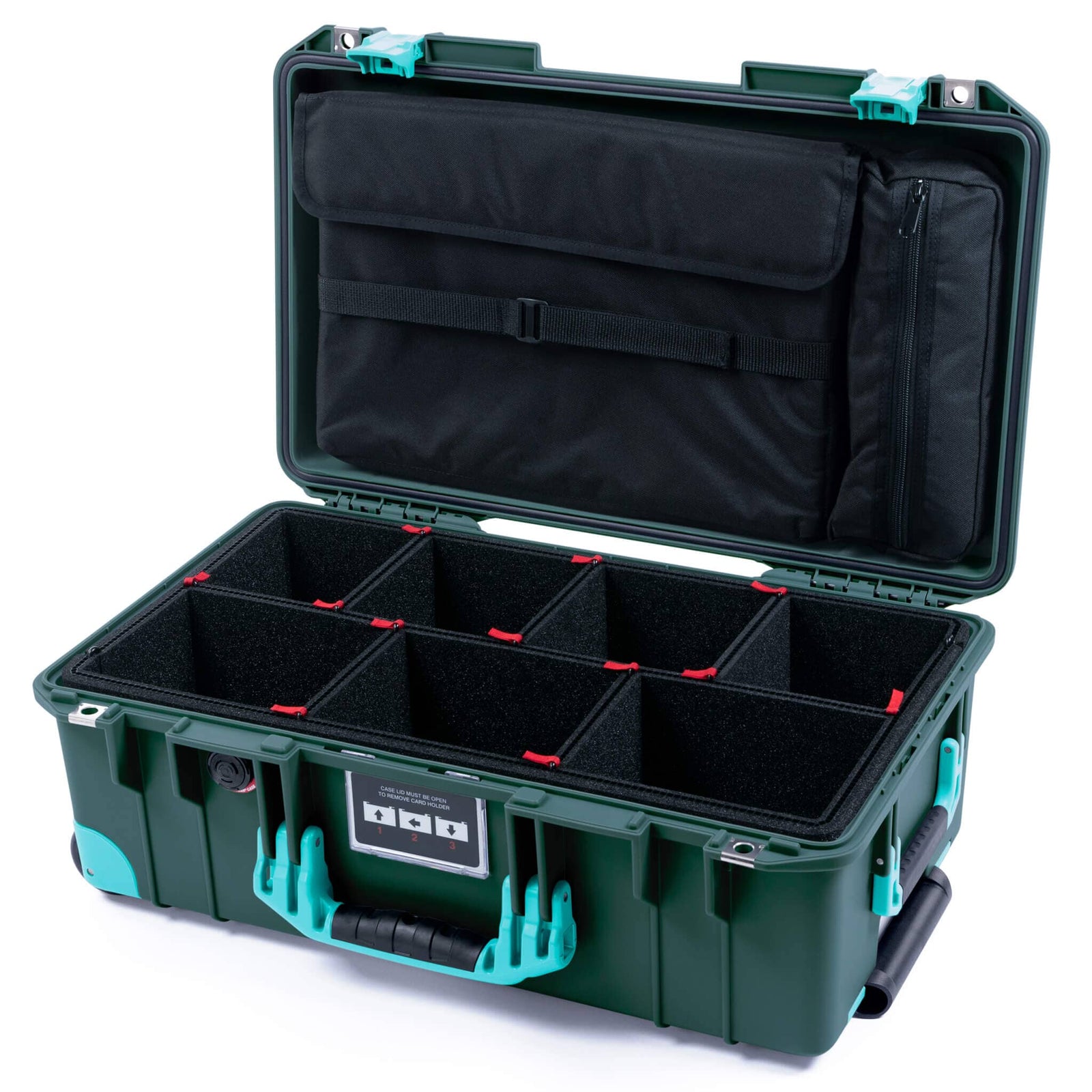 Pelican 1535 Air Case, Trekking Green with Teal Handles, Latches & Trolley TrekPak Divider System with Laptop Computer Lid Pouch ColorCase 015350-0220-550-591-590