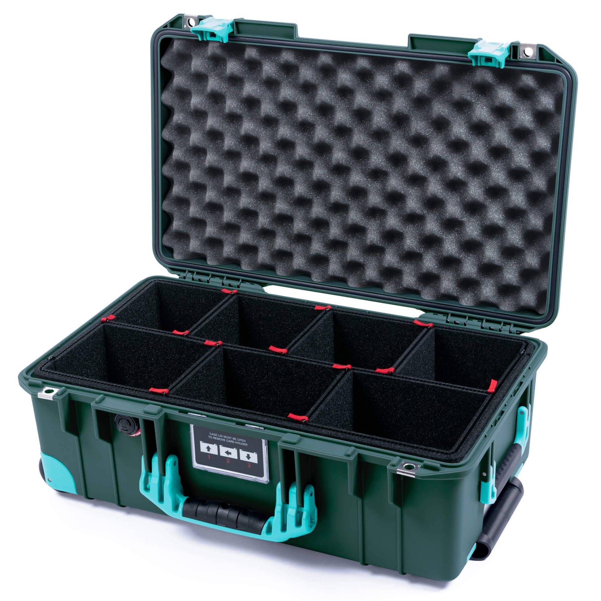 Pelican 1535 Air Case, Trekking Green with Teal Handles, Latches & Trolley TrekPak Divider System with Convoluted Lid Foam ColorCase 015350-0020-550-591-590