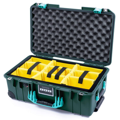 Pelican 1535 Air Case, Trekking Green with Teal Handles & Latches Yellow Padded Microfiber Dividers with Convoluted Lid Foam ColorCase 015350-0010-550-591