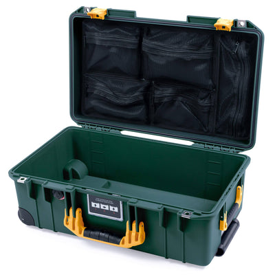 Pelican 1535 Air Case, Trekking Green with Yellow Handles & Push-Button Latches Mesh Lid Organizer Only ColorCase 015350-0100-138-240-110