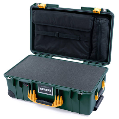 Pelican 1535 Air Case, Trekking Green with Yellow Handles & Push-Button Latches Pick & Pluck Foam with Computer Pouch ColorCase 015350-0201-138-240-110