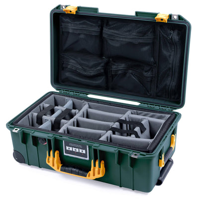 Pelican 1535 Air Case, Trekking Green with Yellow Handles & Push-Button Latches Gray Padded Microfiber Dividers with Mesh Lid Organizer ColorCase 015350-0170-138-240-110