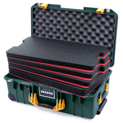 Pelican 1535 Air Case, Trekking Green with Yellow Handles & Push-Button Latches Custom Tool Kit (4 Foam Inserts with Convolute Lid Foam) ColorCase 015350-0060-138-240-110