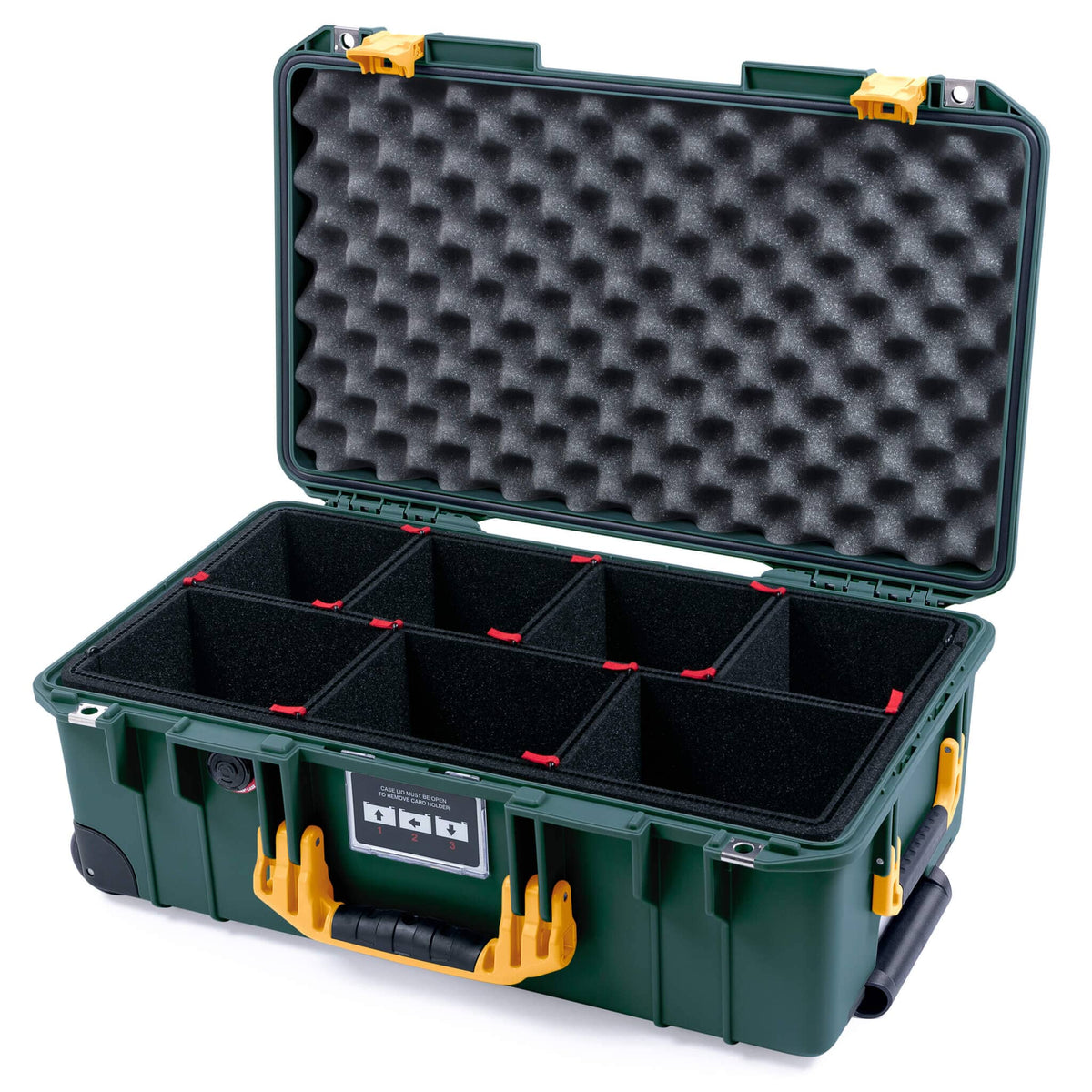 Pelican 1535 Air Case, Trekking Green with Yellow Handles &amp; Push-Button Latches TrekPak Divider System with Convolute Lid Foam ColorCase 015350-0020-138-240-110