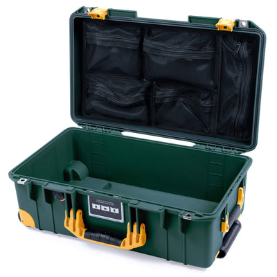 Pelican 1535 Air Case, Trekking Green with Yellow Handles, Push-Button Latches & Trolley Mesh Lid Organizer Only ColorCase 015350-0100-138-240-240