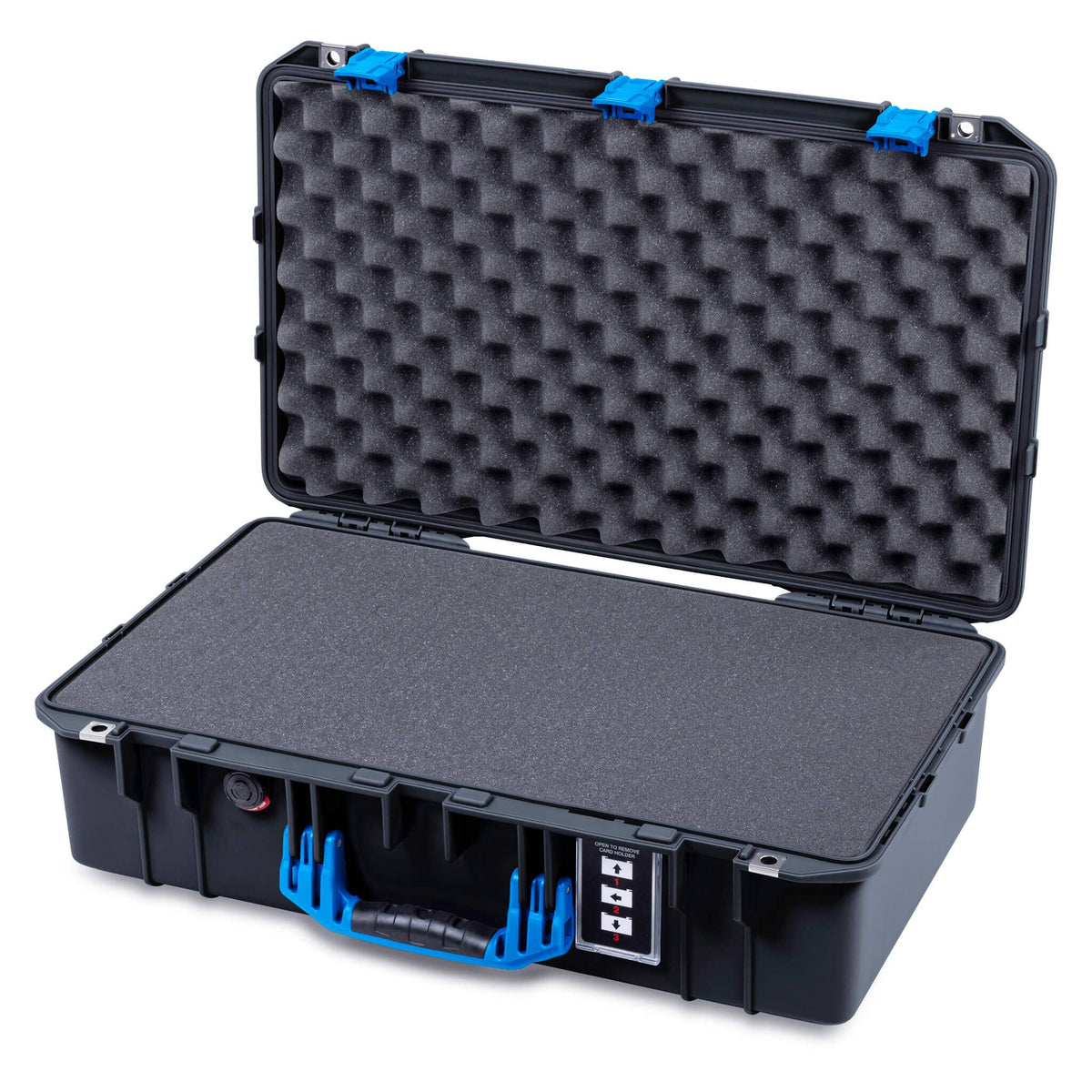 Pelican 1555 Air Case, Black with Blue Handle &amp; Latches Pick &amp; Pluck Foam with Convolute Lid Foam ColorCase 015550-0001-110-121
