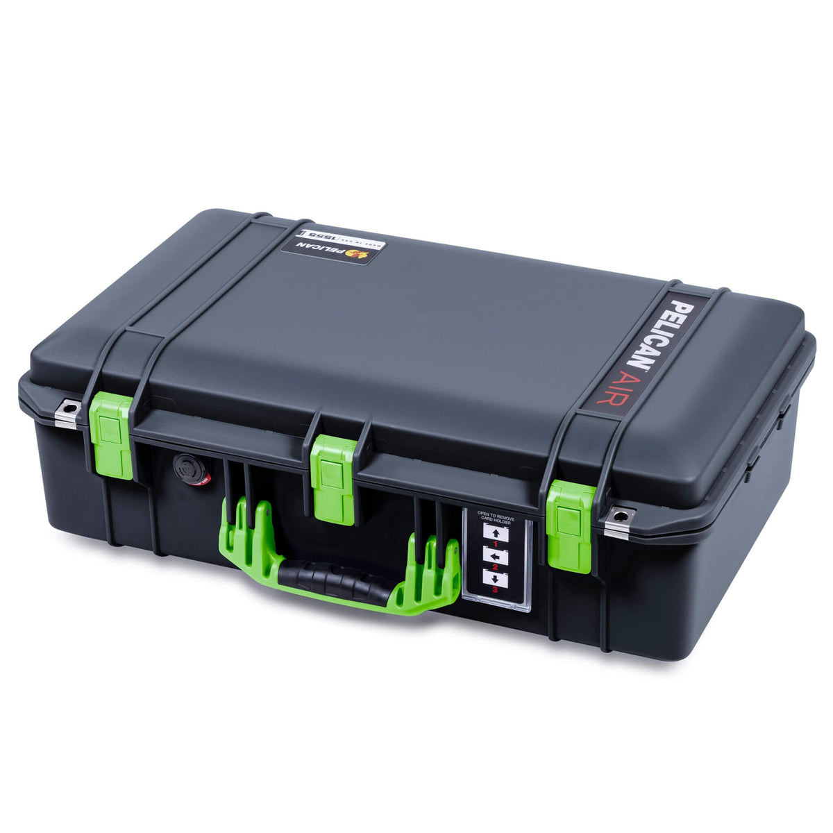 Pelican 1555 Air Case, Black with Lime Green Handle &amp; Latches ColorCase 