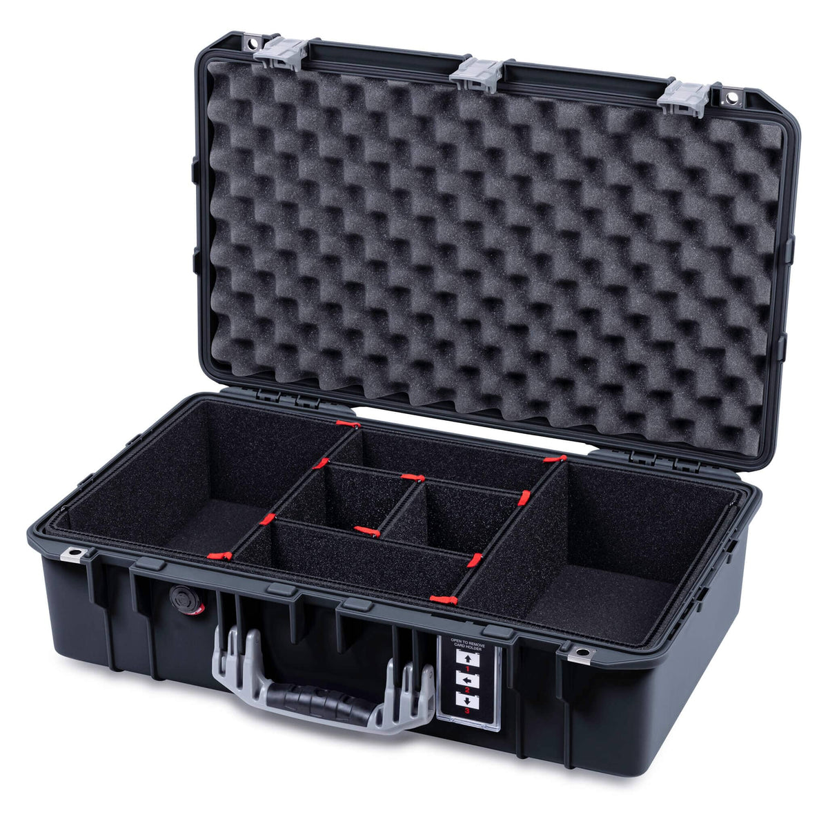 Pelican 1555 Air Case, Black with Silver Handle &amp; Latches TrekPak Divider System with Convolute Lid Foam ColorCase 015550-0020-110-181