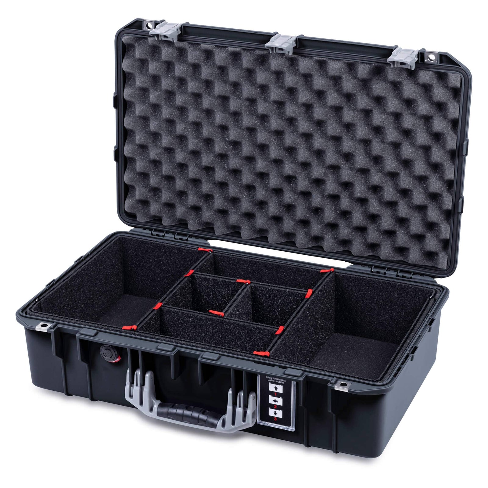 Pelican 1555 Air Case, Black with Silver Handle & Latches TrekPak Divider System with Convolute Lid Foam ColorCase 015550-0020-110-181