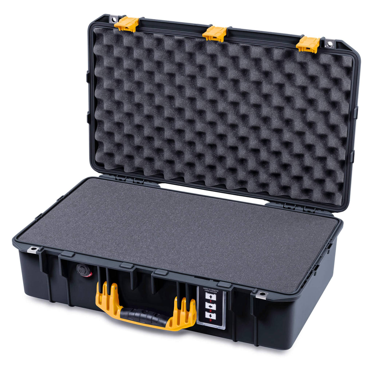 Pelican 1555 Air Case, Black with Yellow Handle &amp; Latches Pick &amp; Pluck Foam with Convolute Lid Foam ColorCase 015550-0001-110-241