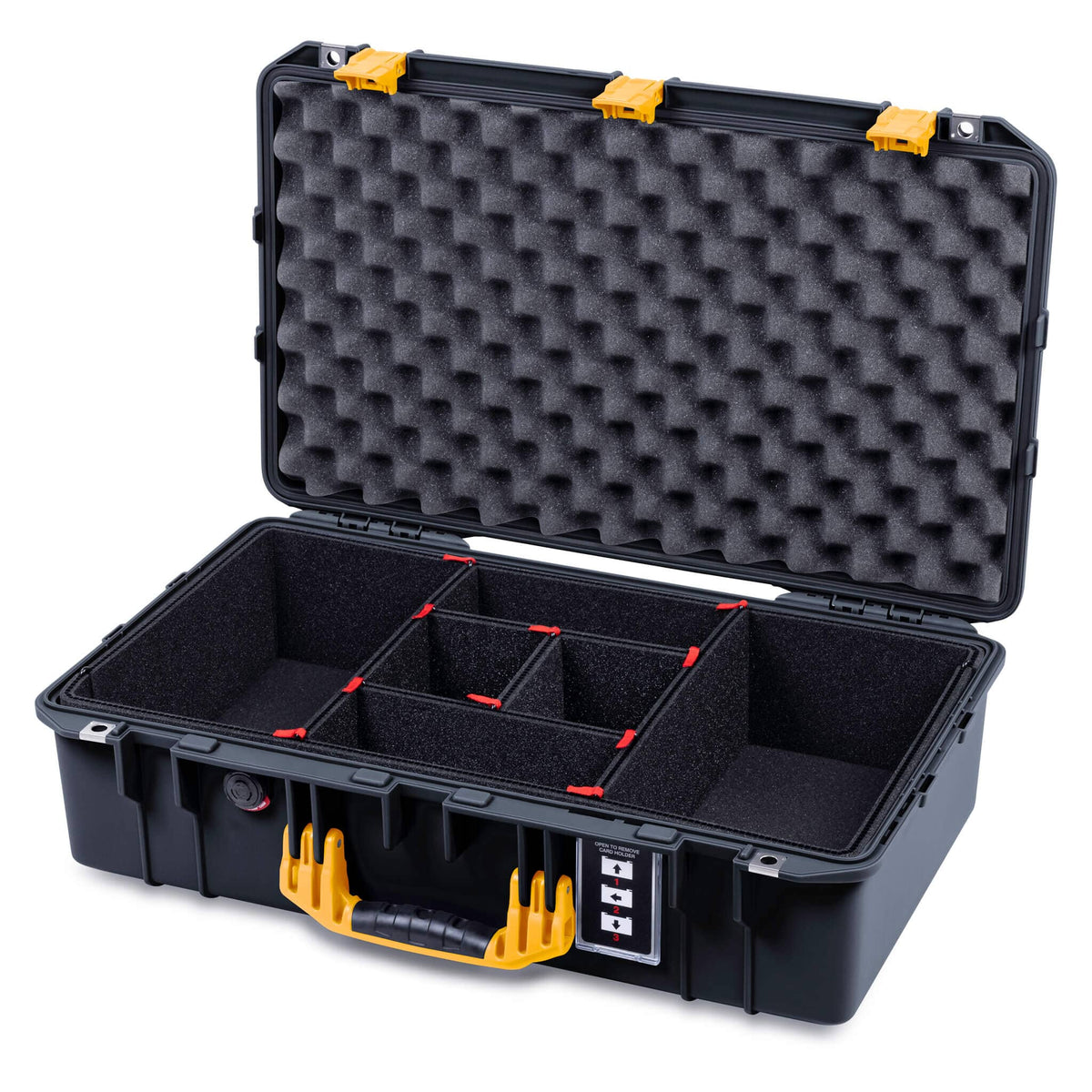 Pelican 1555 Air Case, Black with Yellow Handle &amp; Latches TrekPak Divider System with Convolute Lid Foam ColorCase 015550-0020-110-241