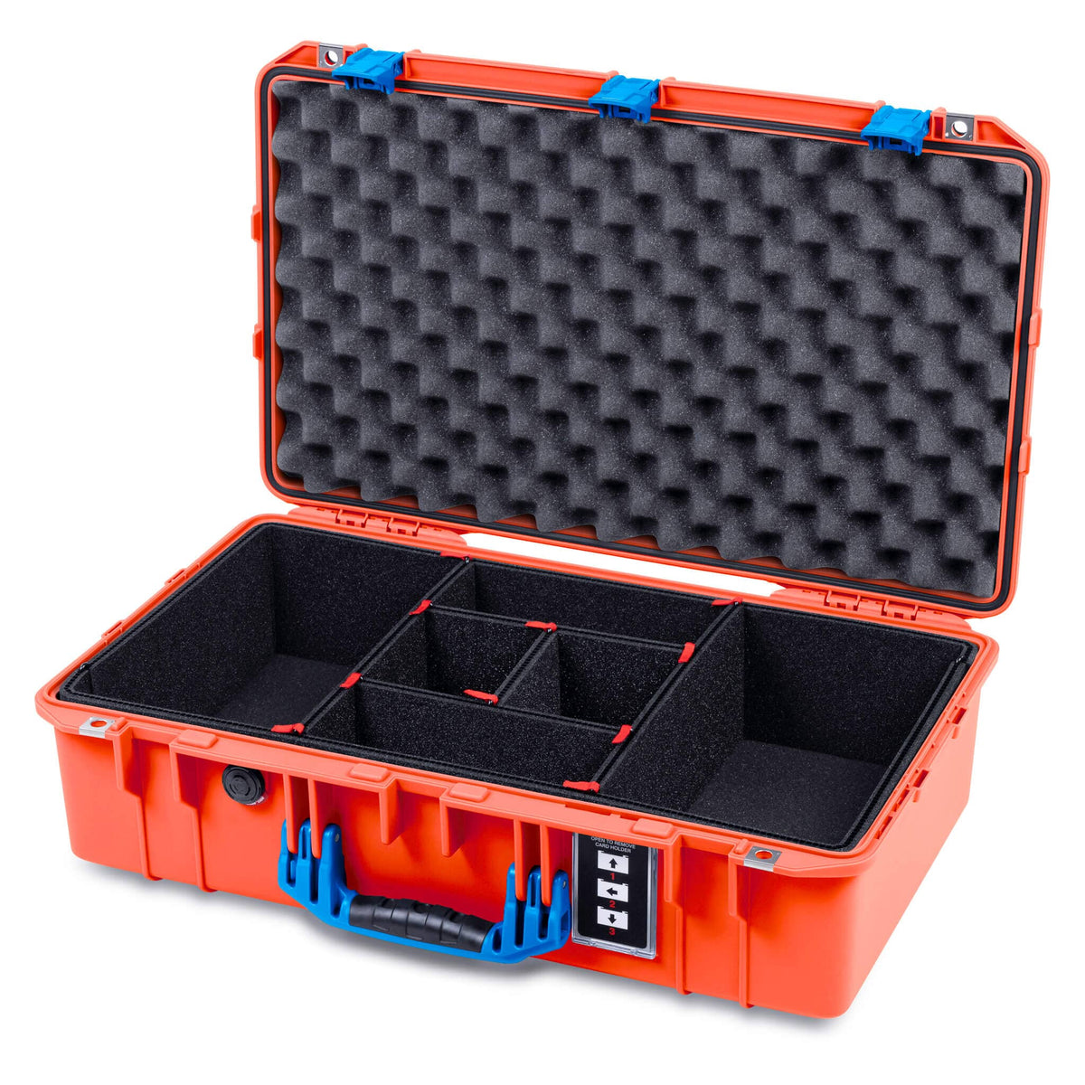 Pelican 1555 Air Case, Orange with Blue Handle &amp; Latches TrekPak Divider System with Convolute Lid Foam ColorCase 015550-0020-150-121