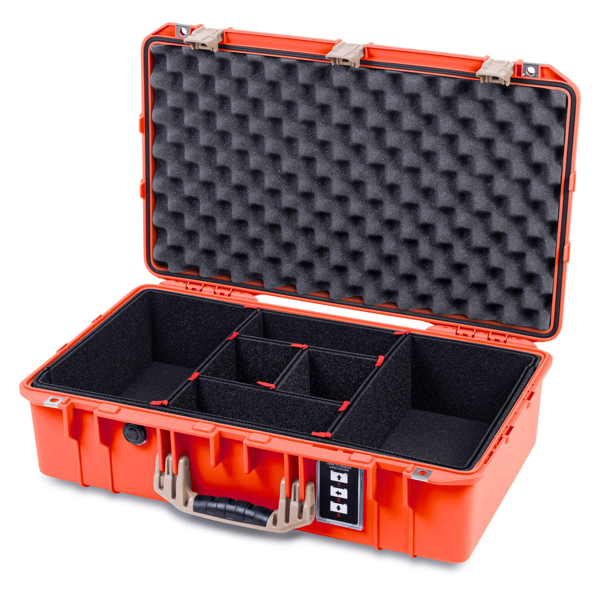 Pelican 1555 Air Case, Orange with Desert Tan Handle &amp; Latches TrekPak Divider System with Convolute Lid Foam ColorCase 015550-0020-150-311