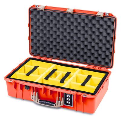 Pelican 1555 Air Case, Orange with Desert Tan Handle & Latches Yellow Padded Microfiber Dividers with Convolute Lid Foam ColorCase 015550-0010-150-311
