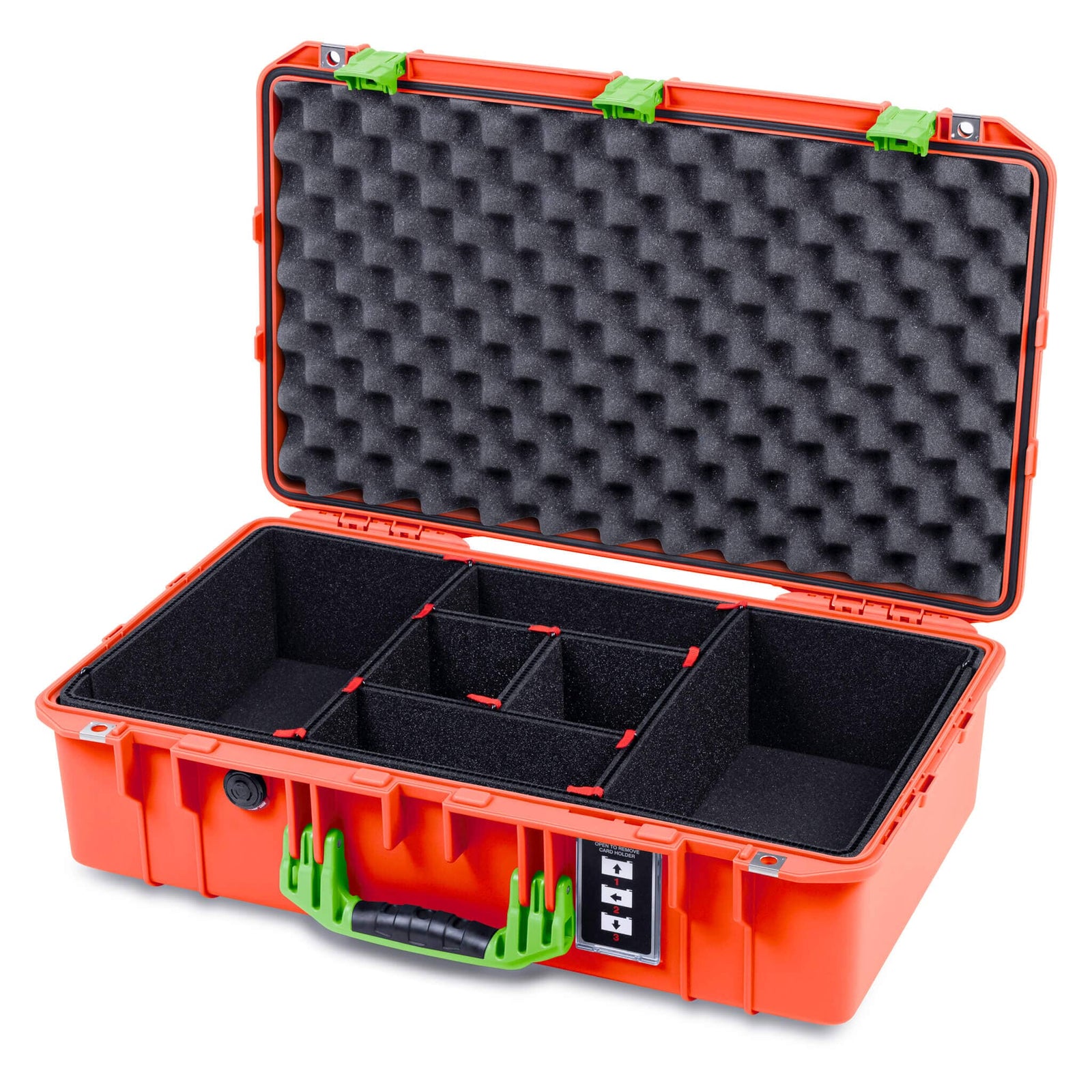 Pelican 1555 Air Case, Orange with Lime Green Handle & Latches TrekPak Divider System with Convolute Lid Foam ColorCase 015550-0020-150-301