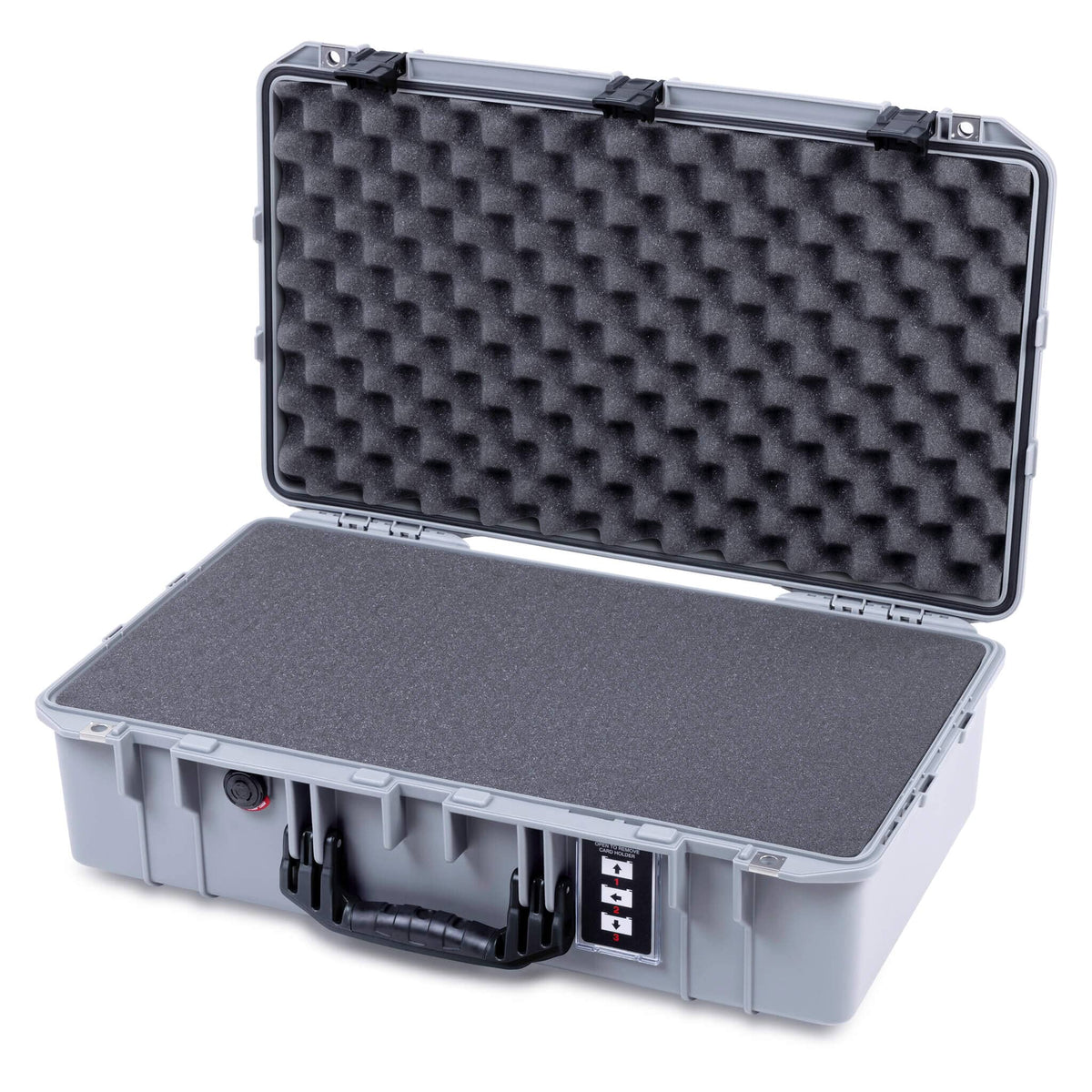 Pelican 1555 Air Case, Silver with Black Handle &amp; Latches Pick &amp; Pluck Foam with Convolute Lid Foam ColorCase 015550-0001-180-111