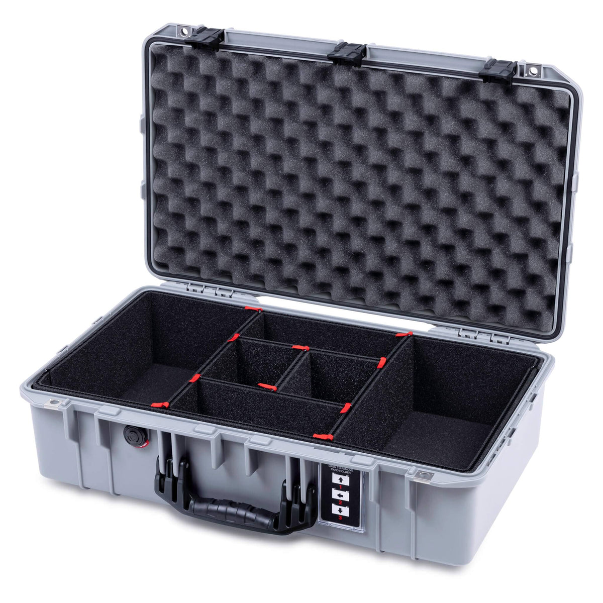 Pelican 1555 Air Case, Silver with Black Handle &amp; Latches TrekPak Divider System with Convolute Lid Foam ColorCase 015550-0020-180-111
