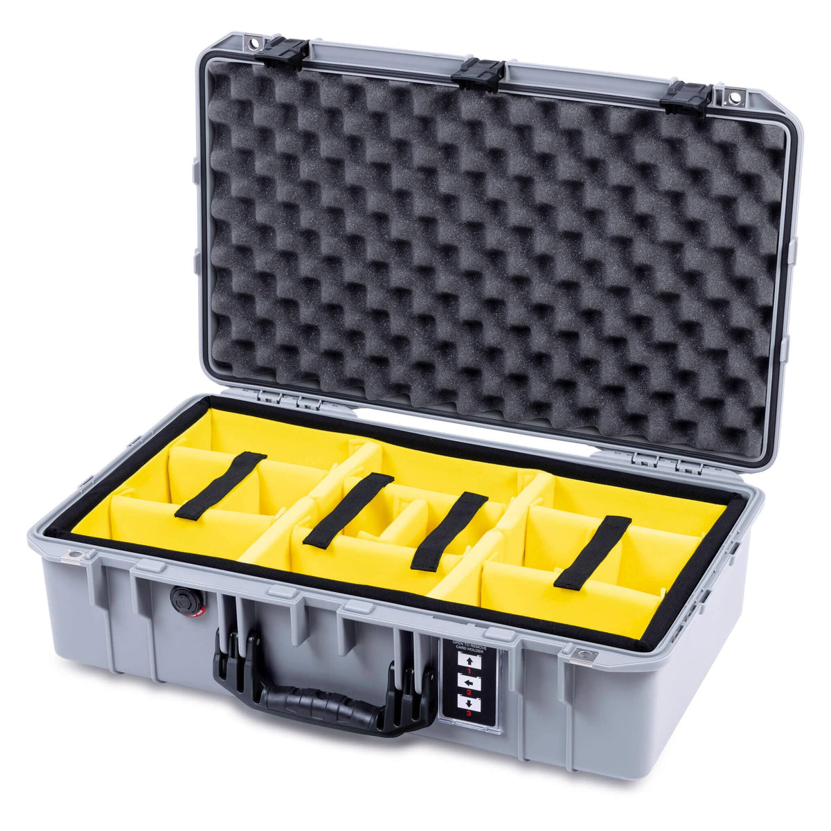 Pelican 1555 Air Case, Silver with Black Handle &amp; Latches Yellow Padded Microfiber Dividers with Convolute Lid Foam ColorCase 015550-0010-180-111