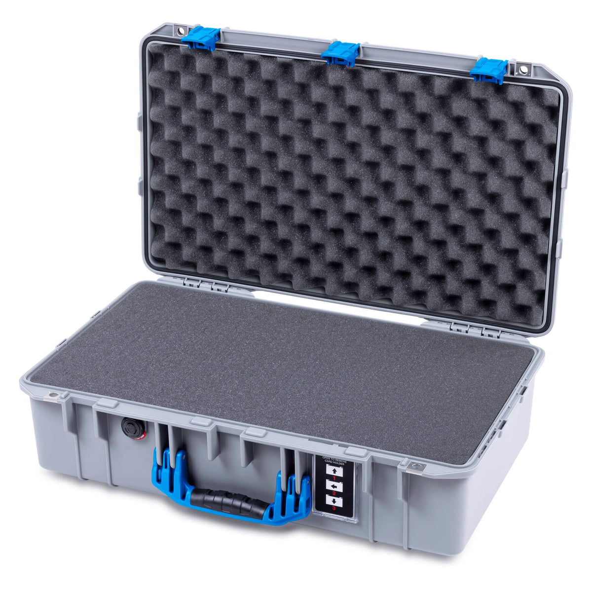 Pelican 1555 Air Case, Silver with Blue Handle &amp; Latches Pick &amp; Pluck Foam with Convolute Lid Foam ColorCase 015550-0001-180-121