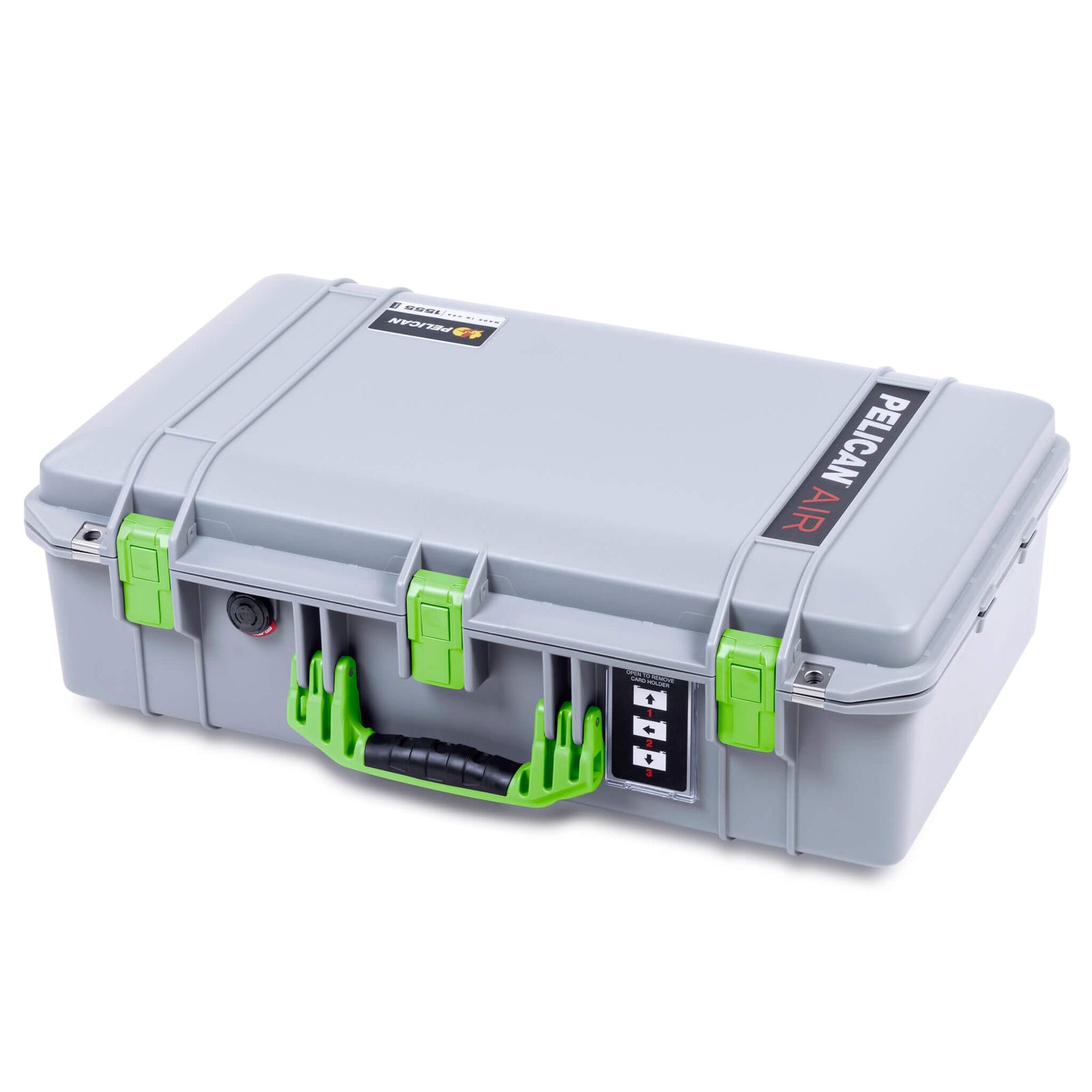 Pelican 1555 Air Case, Silver with Lime Green Handle & Latches ColorCase 