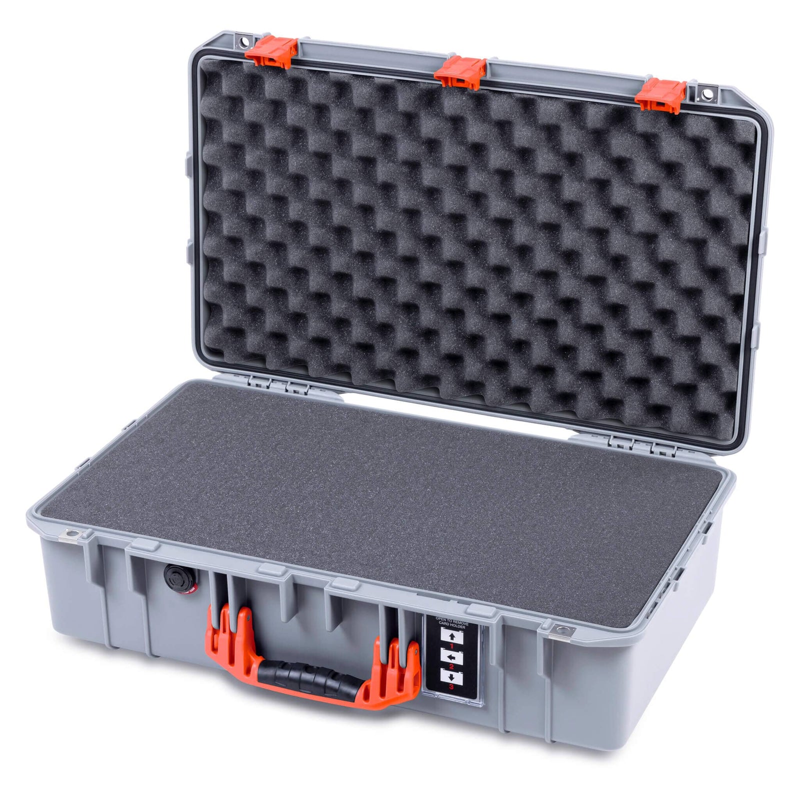 Pelican 1555 Air Case, Silver with Orange Handle & Latches Pick & Pluck Foam with Convolute Lid Foam ColorCase 015550-0001-180-151