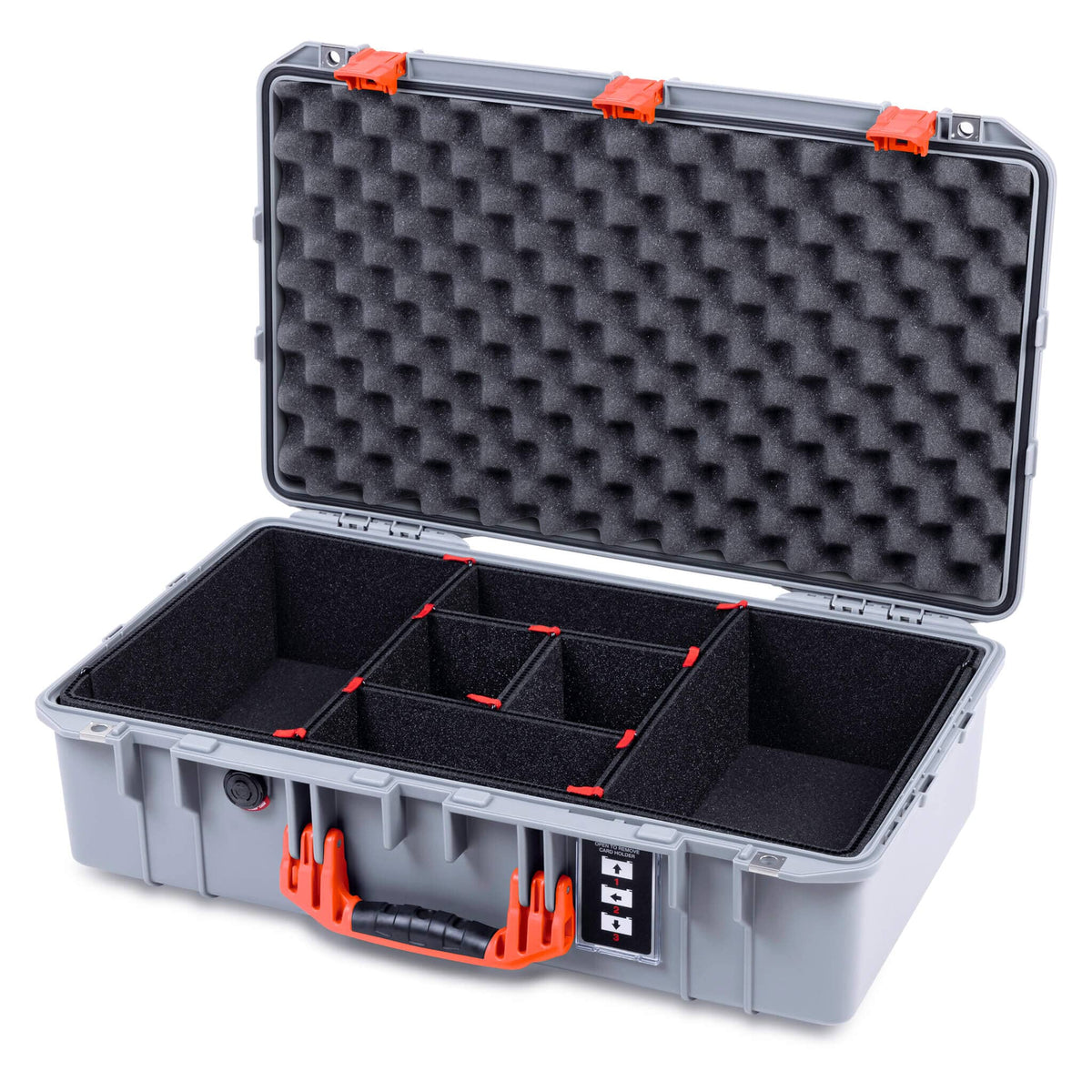 Pelican 1555 Air Case, Silver with Orange Handle &amp; Latches TrekPak Divider System with Convolute Lid Foam ColorCase 015550-0020-180-151