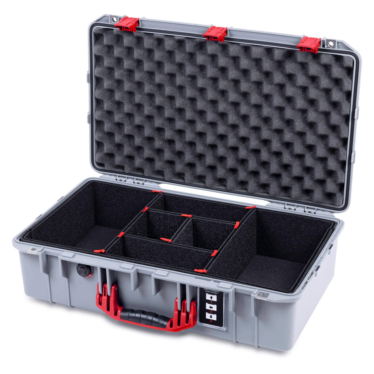 Pelican 1555 Air Case, Silver with Red Handle &amp; Latches TrekPak Divider System with Convolute Lid Foam ColorCase 015550-0020-180-321