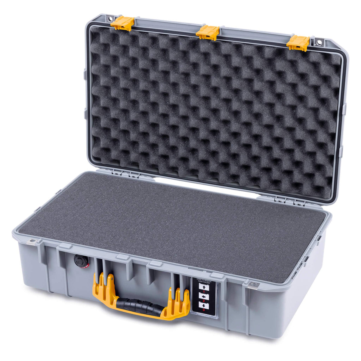 Pelican 1555 Air Case, Silver with Yellow Handle &amp; Latches Pick &amp; Pluck Foam with Convolute Lid Foam ColorCase 015550-0001-180-241