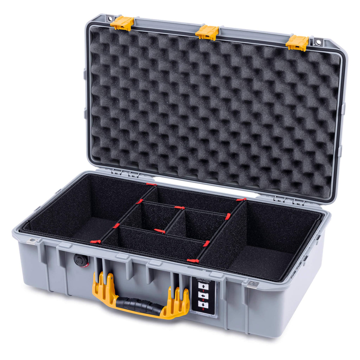 Pelican 1555 Air Case, Silver with Yellow Handle &amp; Latches TrekPak Divider System with Convolute Lid Foam ColorCase 015550-0020-180-241