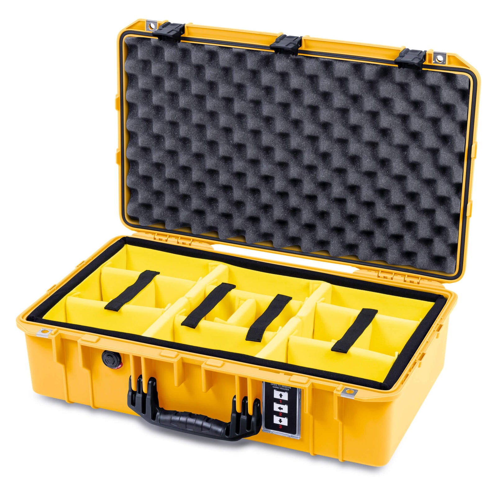 Pelican 1555 Air Case, Yellow with Black Handle & Latches Yellow Padded Microfiber Dividers with Convolute Lid Foam ColorCase 015550-0010-240-111