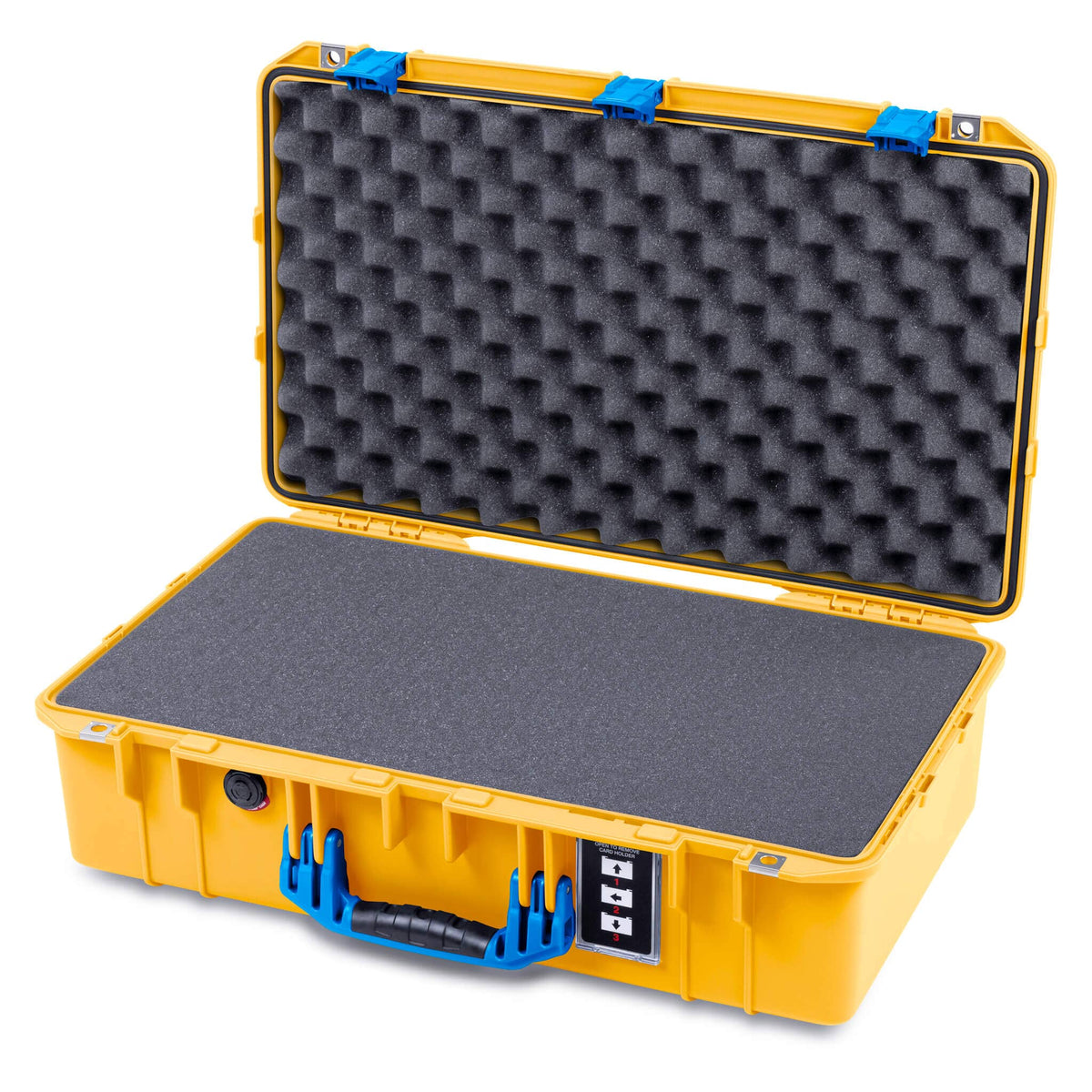 Pelican 1555 Air Case, Yellow with Blue Handle &amp; Latches Pick &amp; Pluck Foam with Convolute Lid Foam ColorCase 015550-0001-240-121