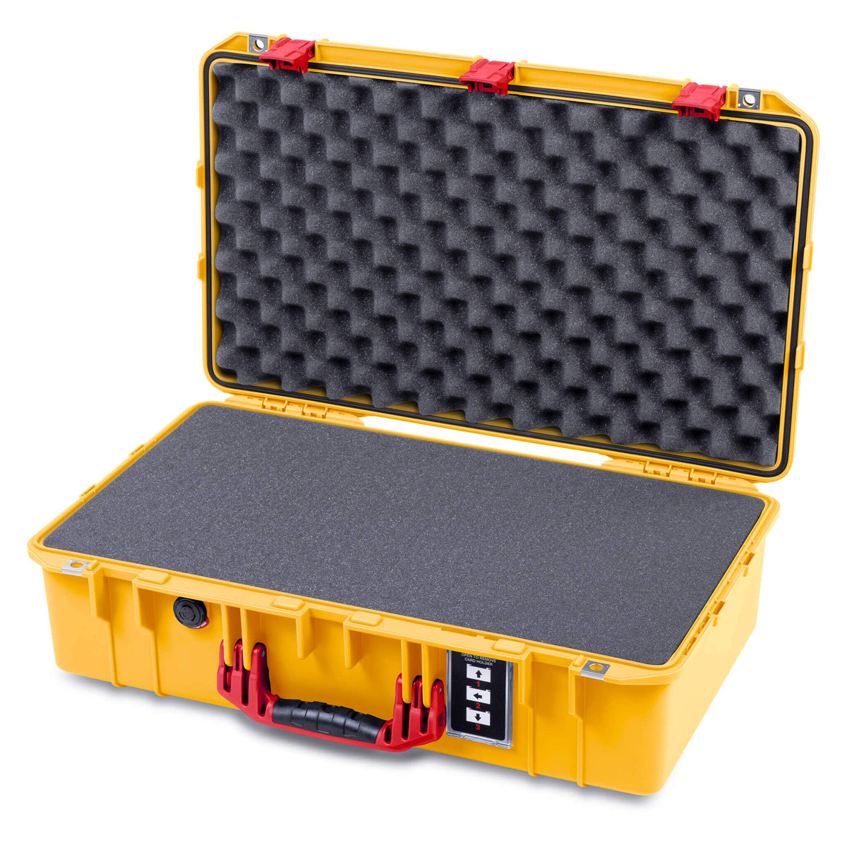 Pelican 1555 Air Case, Yellow with Red Handle &amp; Latches Pick &amp; Pluck Foam with Convolute Lid Foam ColorCase 015550-0001-240-321