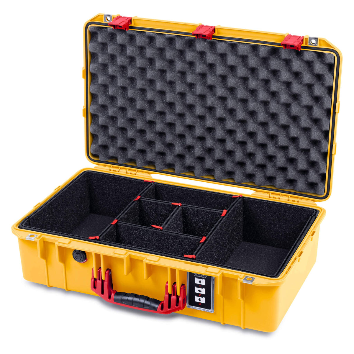 Pelican 1555 Air Case, Yellow with Red Handle &amp; Latches TrekPak Divider System with Convolute Lid Foam ColorCase 015550-0020-240-321