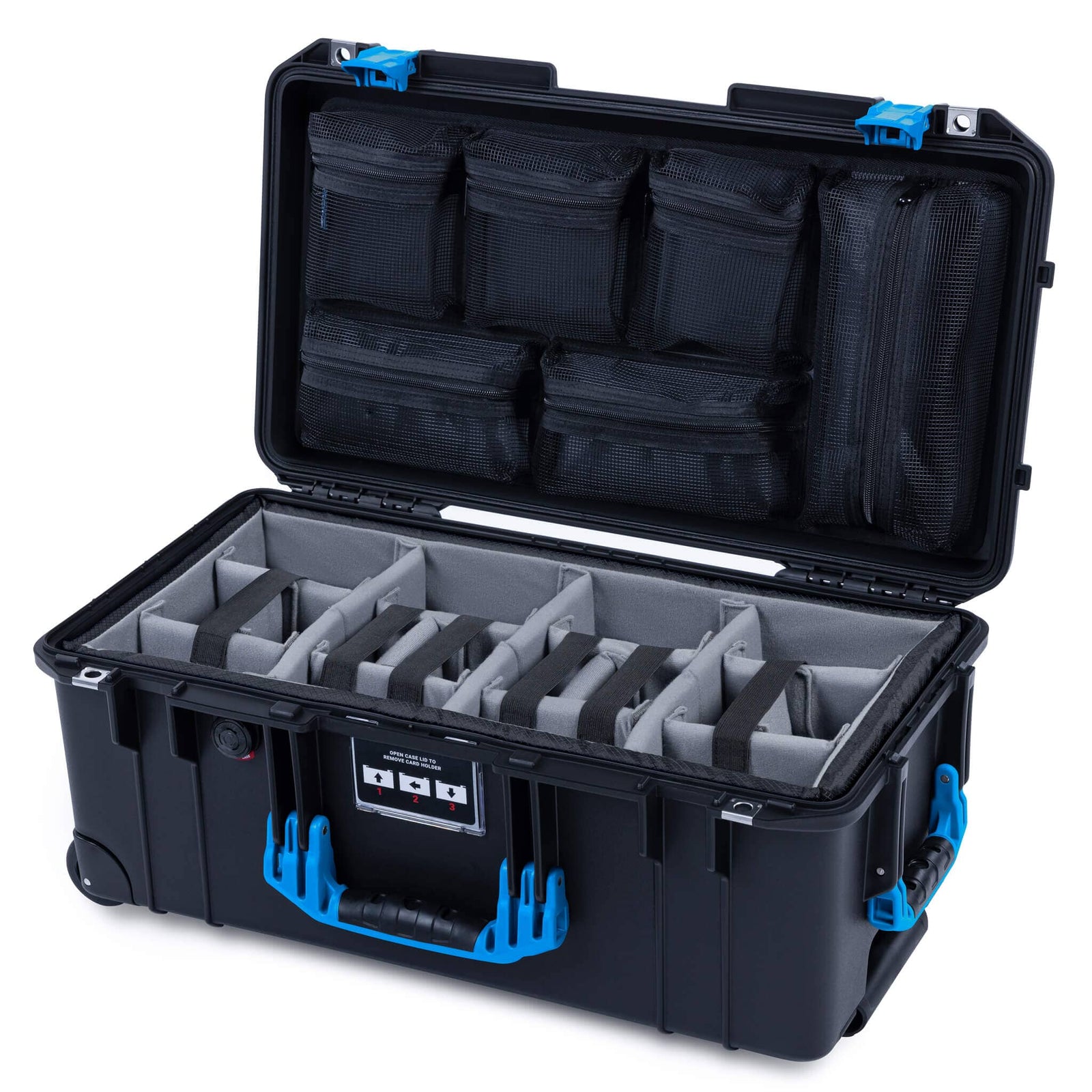 Pelican 1556 Air Case, Black with Blue Handles & Latches ColorCase 